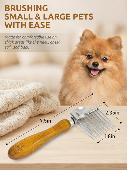 TAKAVU Dematting Comb for Dogs and Cats with Long Hair - 9-Blade Undercoat Rake for Removing Mats, Tangles and Knots - Deshedding Grooming Tool for Doodles and Double-Coated Pets