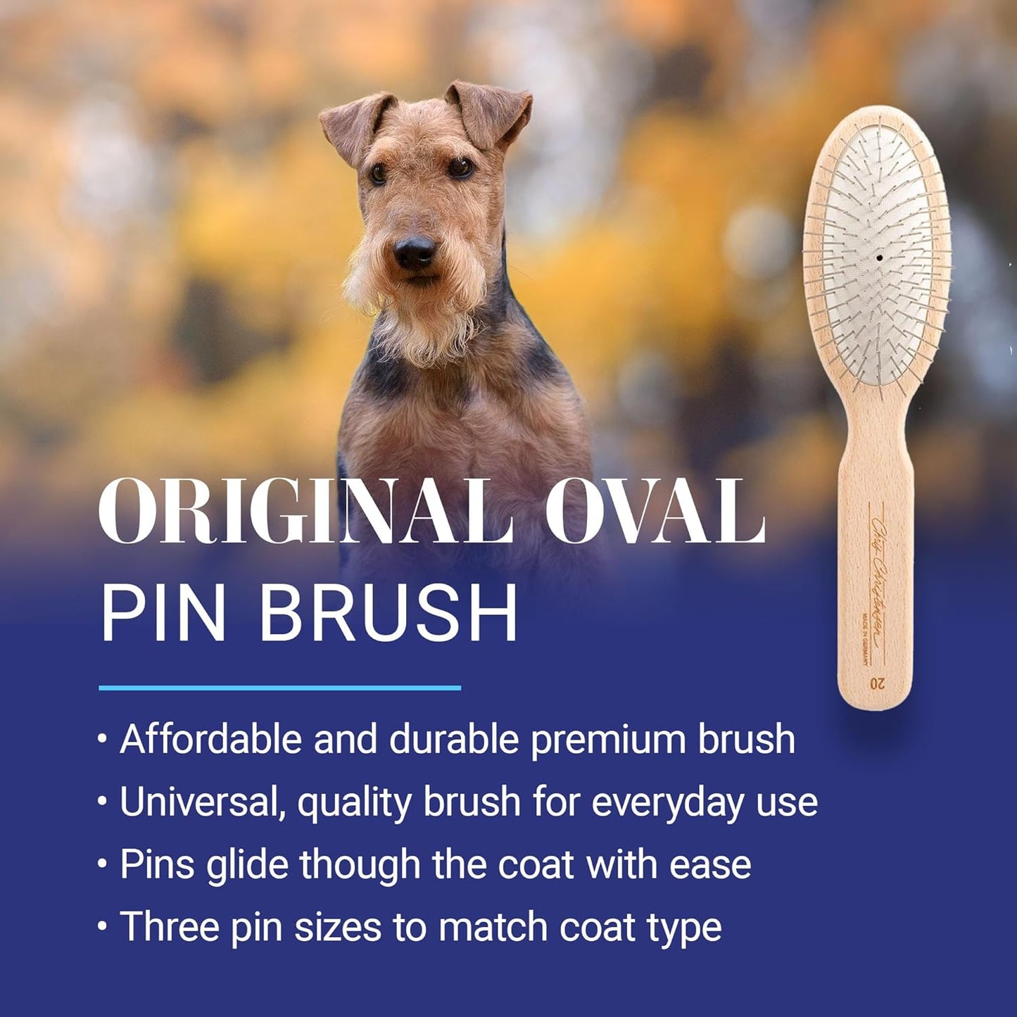 Chris Christensen Dog Brush, 27 mm Oval Pin Brush, Original Series, Groom Like a Professional, Stainless Steel Pins, Lightweight Beech Wood Body, Ground and Polished Tips