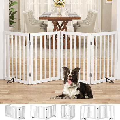 Homykic Bamboo Freestanding Dog Gate, No Assembly Pet Gate Indoor, 24”H x 75”W Extra Wide Foldable Puppy Fence with Support Feet for the House, Doorways Stairs, 4 Panels, No Drilling, Espresso