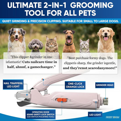 2-in-1 Dog & Cat Nail Clippers and Grinder with Light – Upgraded Safety Guard to Avoid Overcutting, Sharp Blade, Painless Quiet Pet Nail Claw Trimmers, Professional Grooming Tool for Large Small Pets