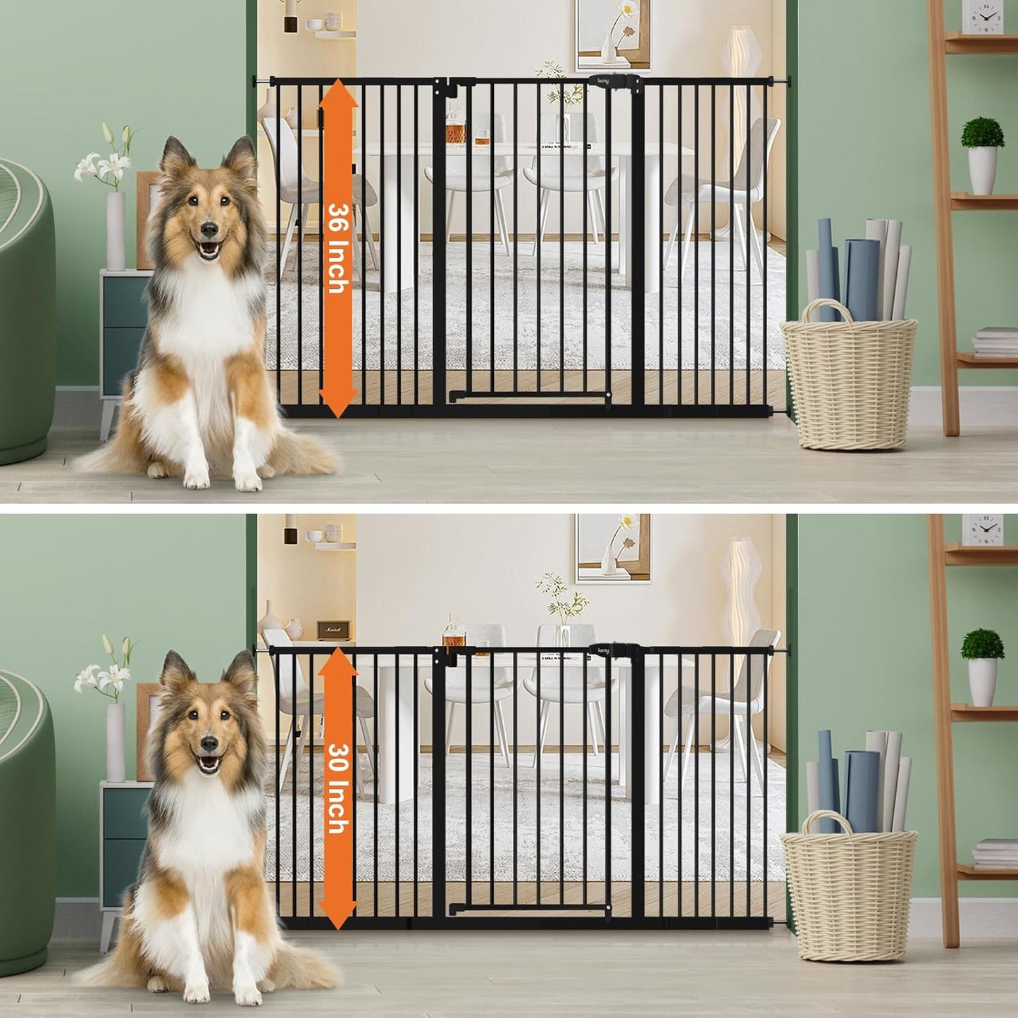 keny 29"-42.5" Baby Gate for Stairs, Auto Close Safety Dog Gate, Pressure Mounted Easy Walk Through Pet Gate for Doorways, Durable Stair Gate, 30" Tall, White