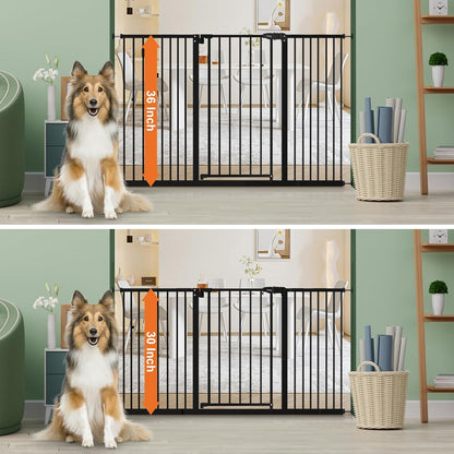 keny 29"-42.5" Baby Gate for Stairs, Auto Close Safety Dog Gate, Pressure Mounted Easy Walk Through Pet Gate for Doorways, Durable Stair Gate, 30" Tall, White