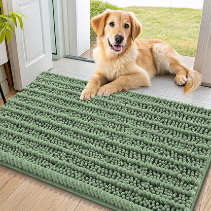 Smiry Dog Door Mat for Muddy Paws 30x20, Extra Soft Absorbent Chenille Doormat, Trap Moisture and Dirt, Non-Slip Machine Washable Front Door Mat for Indoor Entrance Inside Floor, Grey