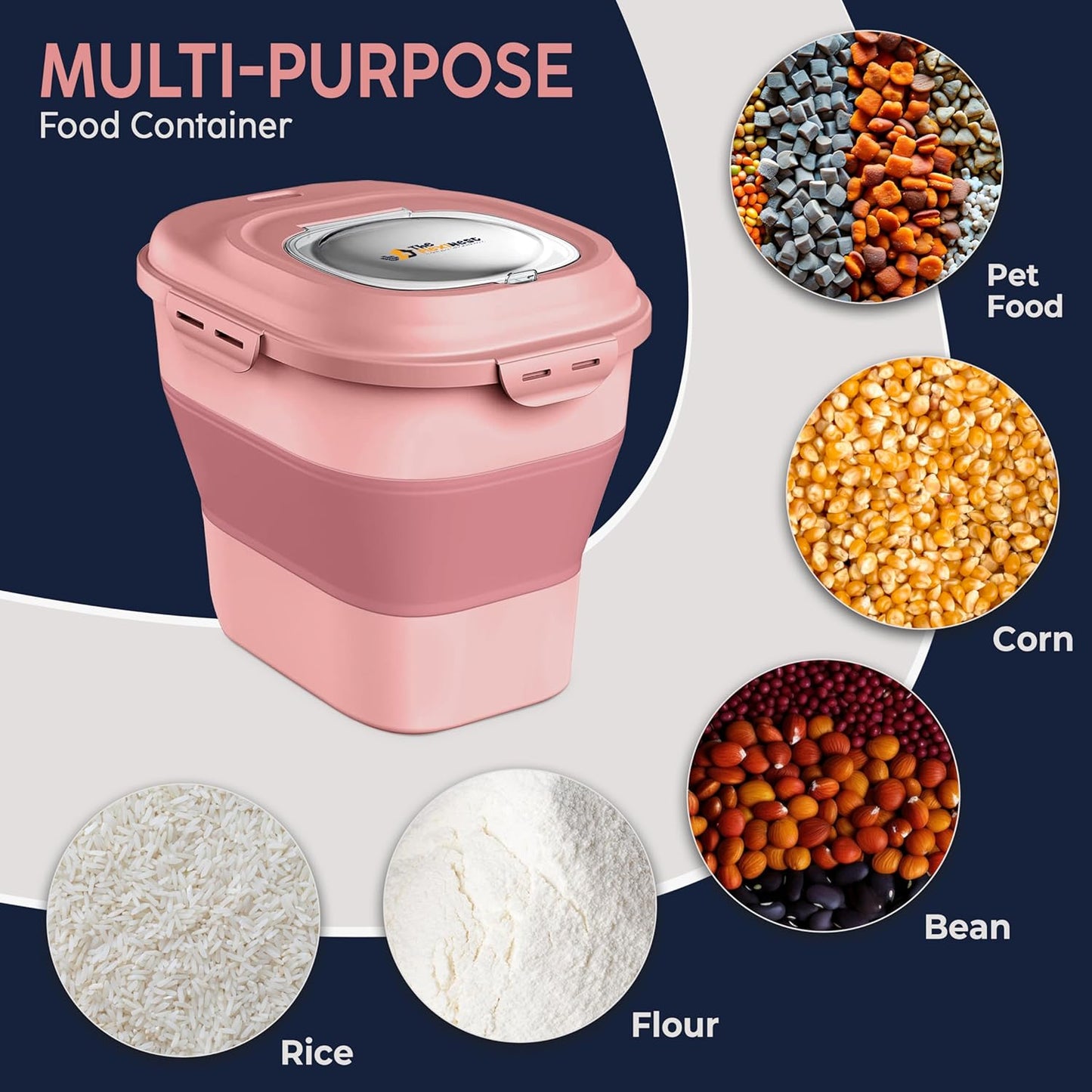 Dog Food Storage Container 30-35 lb, Airtight Collapsible Cute Dog Food Container with Wheels & Scoop, Stackable Pet Food Storage Container for Dog & Cat Food