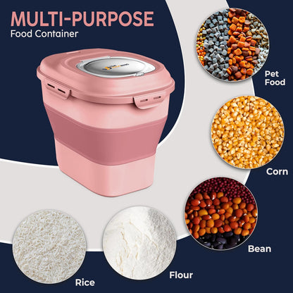 Dog Food Storage Container 30-35 lb, Airtight Collapsible Cute Dog Food Container with Wheels & Scoop, Stackable Pet Food Storage Container for Dog & Cat Food