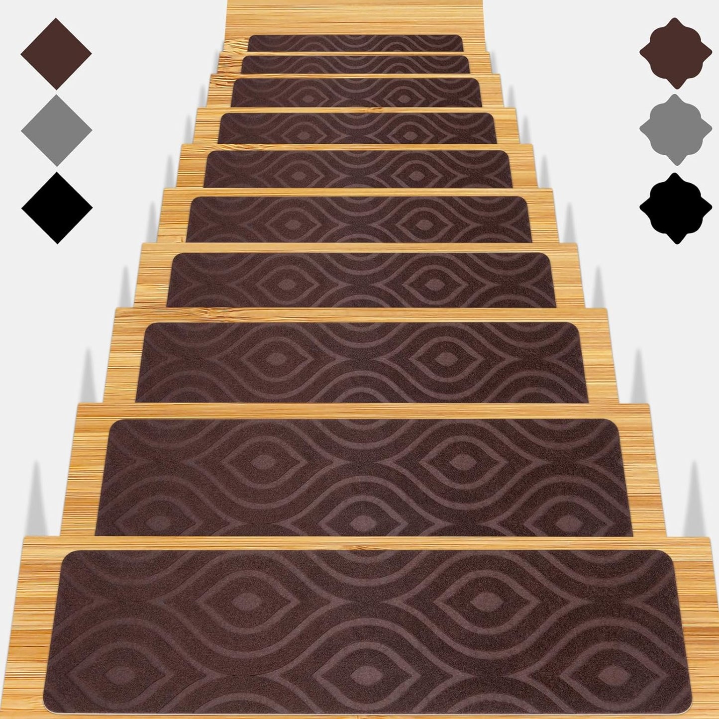 Stair Treads for Wooden Steps 15pcs - 8x30in Carpet Stairs Runner Indoor Non-Slip Stair Mats for Kids Elders and Pets