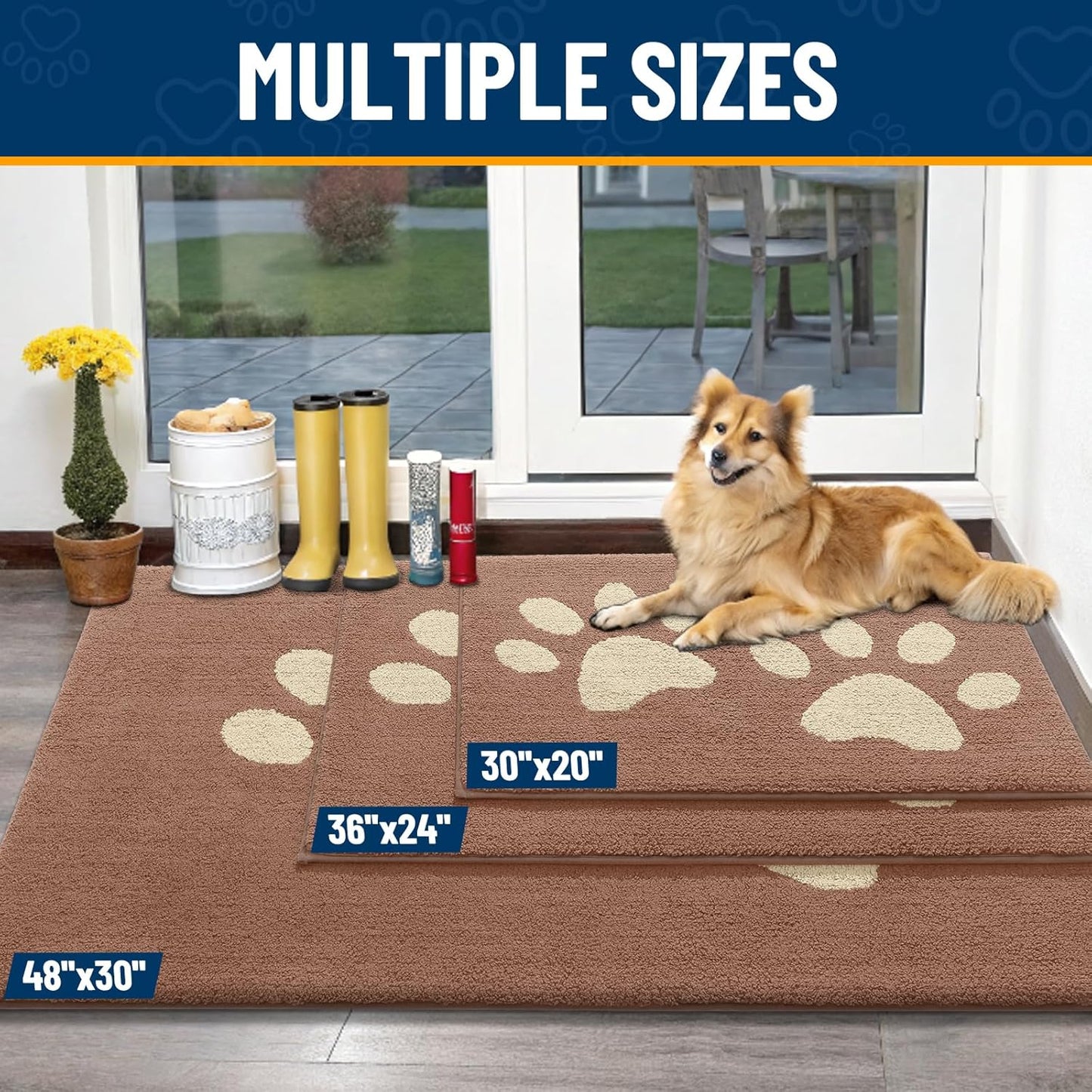 Smiry Dog Door Mat for Muddy Paws, Absorbs Moisture and Dirt, Low-Profile Entryway Mat with Non-Slip Backing, Entry Indoor Outdoor Doormat for Inside Floor (30x20 Inches, Grey, Striped)