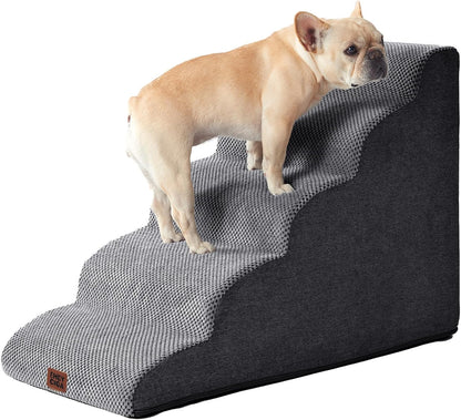 EHEYCIGA Curved Dog Stairs Ramp for High Beds 19.7" H, 4-Step Dog Steps for Small Dogs and Cats, Pet Stairs for High Bed Climbing, Non-Slip Balanced Pet Step Indoor, Grey