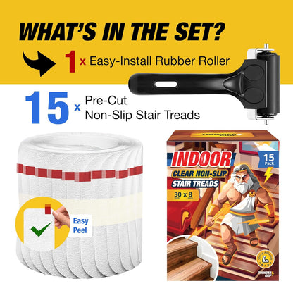Clear Stair Treads Non-Slip 24"x4" - 18-Pack Indoor Stair Grips Non Slip for Wooden Steps - Anti Slip Adhesive Strips for Dogs & Elderly - Staircase Step Treads - Transparent Treads for Wood Stairs