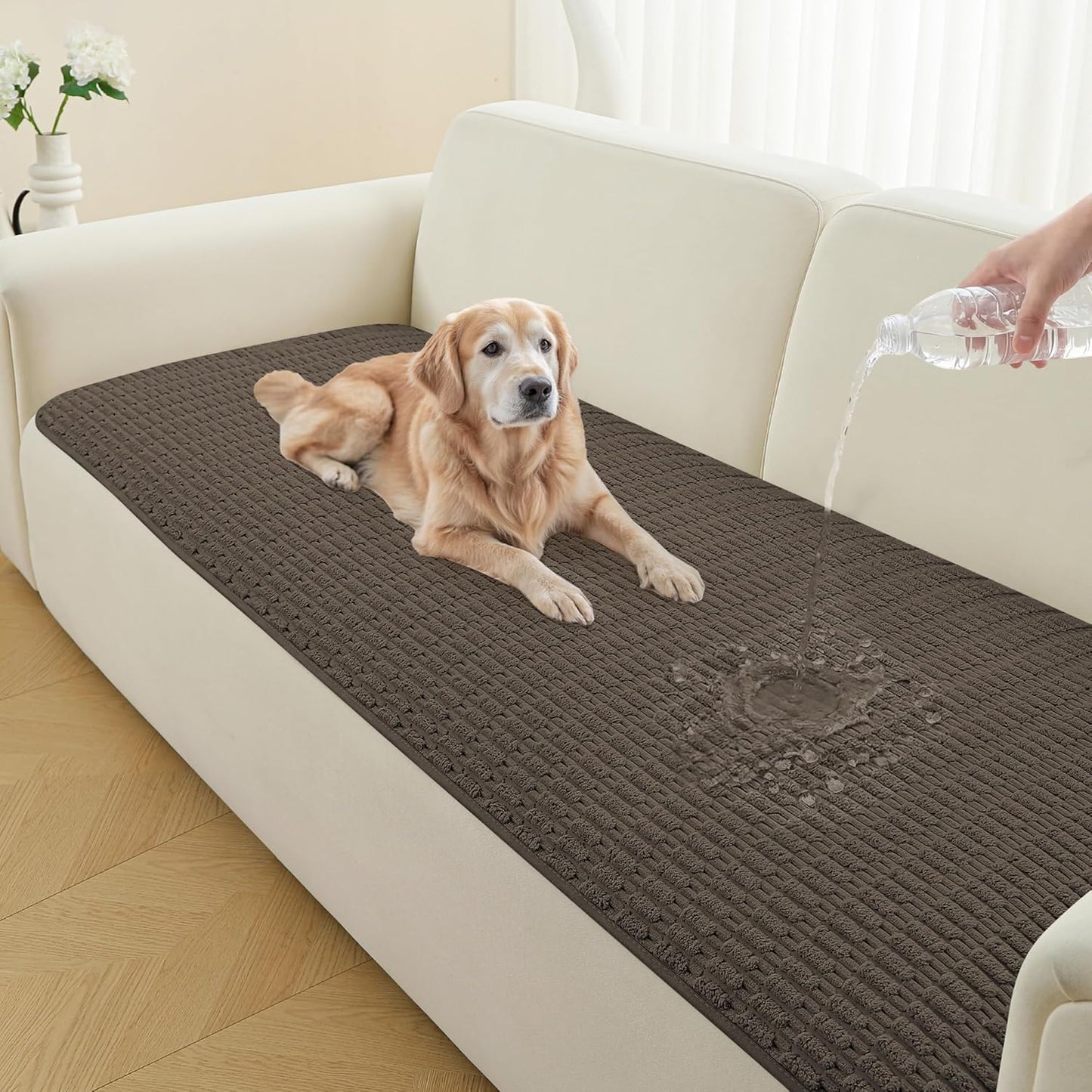 Waterproof Couch Cover for Dogs Washable, Non Slip Back Sectional Sofa Covers for 3 Cushion Couch Pet Friendly, Soft Dog Bed Cover. (Coffee, 30" x 53")