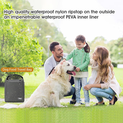 Travel Dog Food Container Pet Food Storage Bag Containers 2PCS Collapsible Travel Dog Bowls Waterproof Camping Storage Essentials Kibble Carrier 20L Easy to Clean (Black, Large)