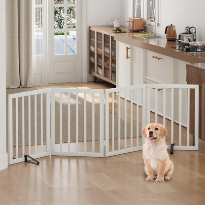 Freestanding Foldable Dog Gate - 4 Panel Room Divider with Metal Support Feet (Black)