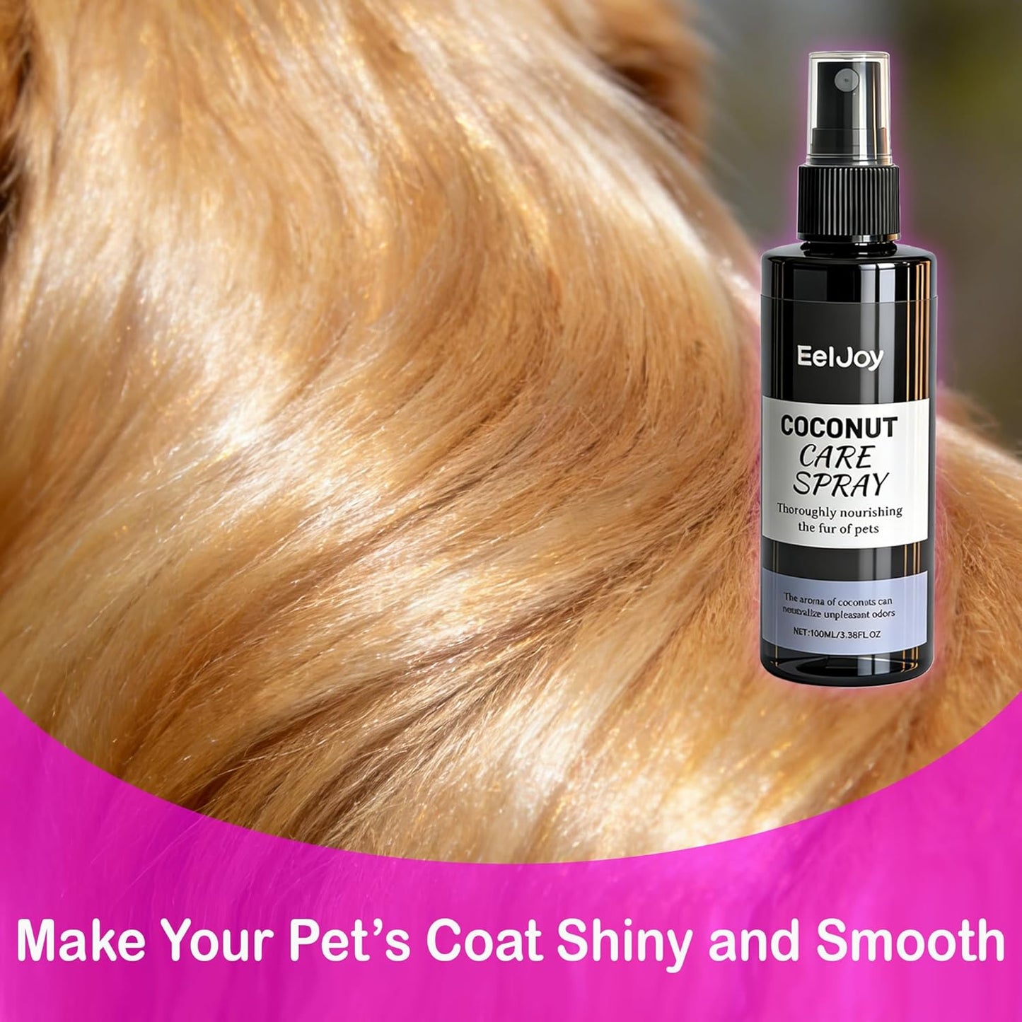 Coconut Care Spray for Pets, Nourishing Fur Oil with Comb, Moisturizing & Detangling Spray for Dogs & Cats, Natural Coconut Oil for Dry Skin & Shiny Coat, 100ml/3.38 fl oz