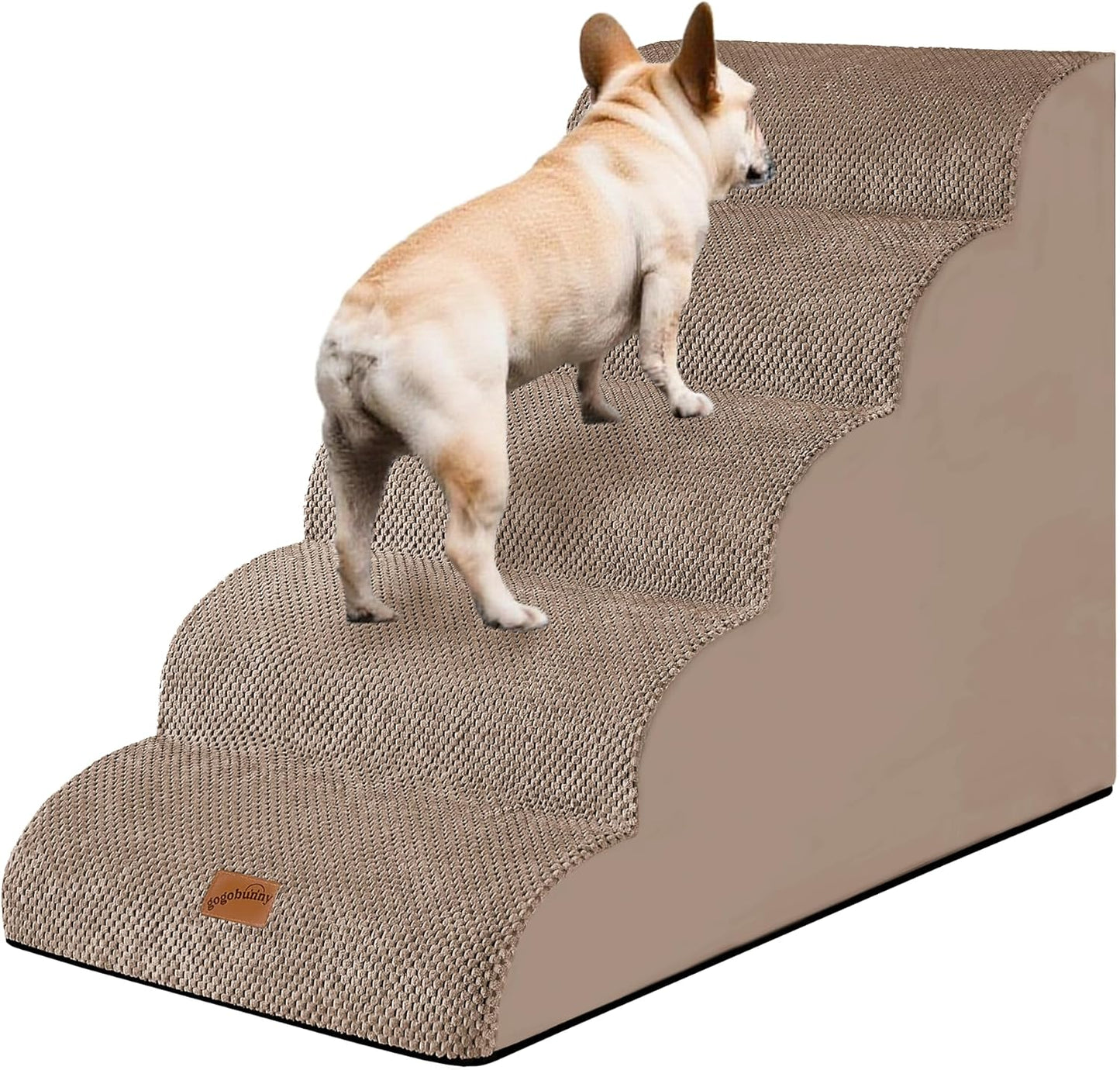 GoGoBunny Ramp Dog Stairs for Couch Sofa and Chair 15.7" H, 3-Step Pet Steps for Small Dogs and Cats, Non-Slip Waterproof Fabric Cover, Stable and Balanced Indoor Step, Pets Friendly, Grey