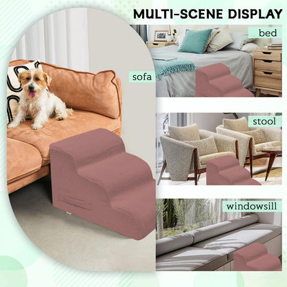 Mesa Lemon Dog Stairs & Steps for High Beds, 3 Steps High Density Foam Waterproof Dog Ramp for Small Dogs and Cats, Pet Stairs with Removable Washable Cover for Bed, Couch, Sofa and Car (H:16")