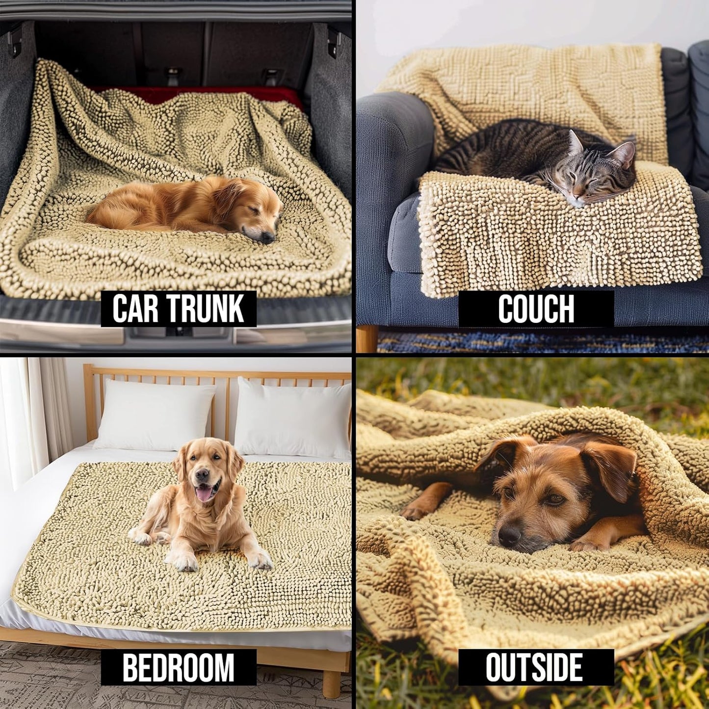 Muddy Mat® Dog Blanket - Chenille Water Absorption Blanket for Bed & Couch Cover for Dogs Washable, Anti-Slip Soft and Durable Furniture Protector for Dogs - Grey 52"x72"