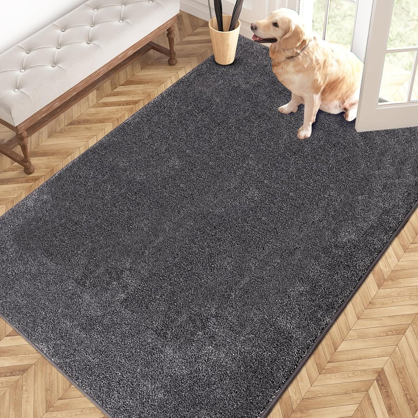 PURRUGS Dirt Trapping Door Mat 20" x 31.5", Non-Slip Machine Washable Entryway Rug, Dog Doormat, Indoor Front Door Mat, Super Absorbent Entry Rug for Muddy Shoes & Paws, Bluish Grey-Black