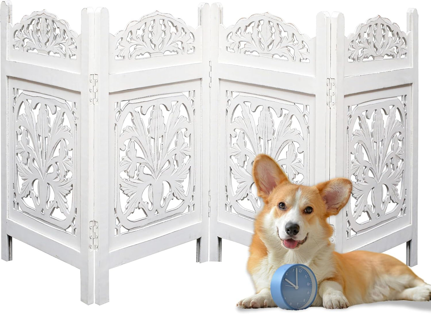 Freestanding Pet Gate for Dogs, Foldable Wooden Dog Gate for House, Indoor Dog Gate for Stair, Doorway, House Design Gates for Dogs Indoor, 72 Inch Wide, (18" x4 Panels 72 inch), Burnt Finish