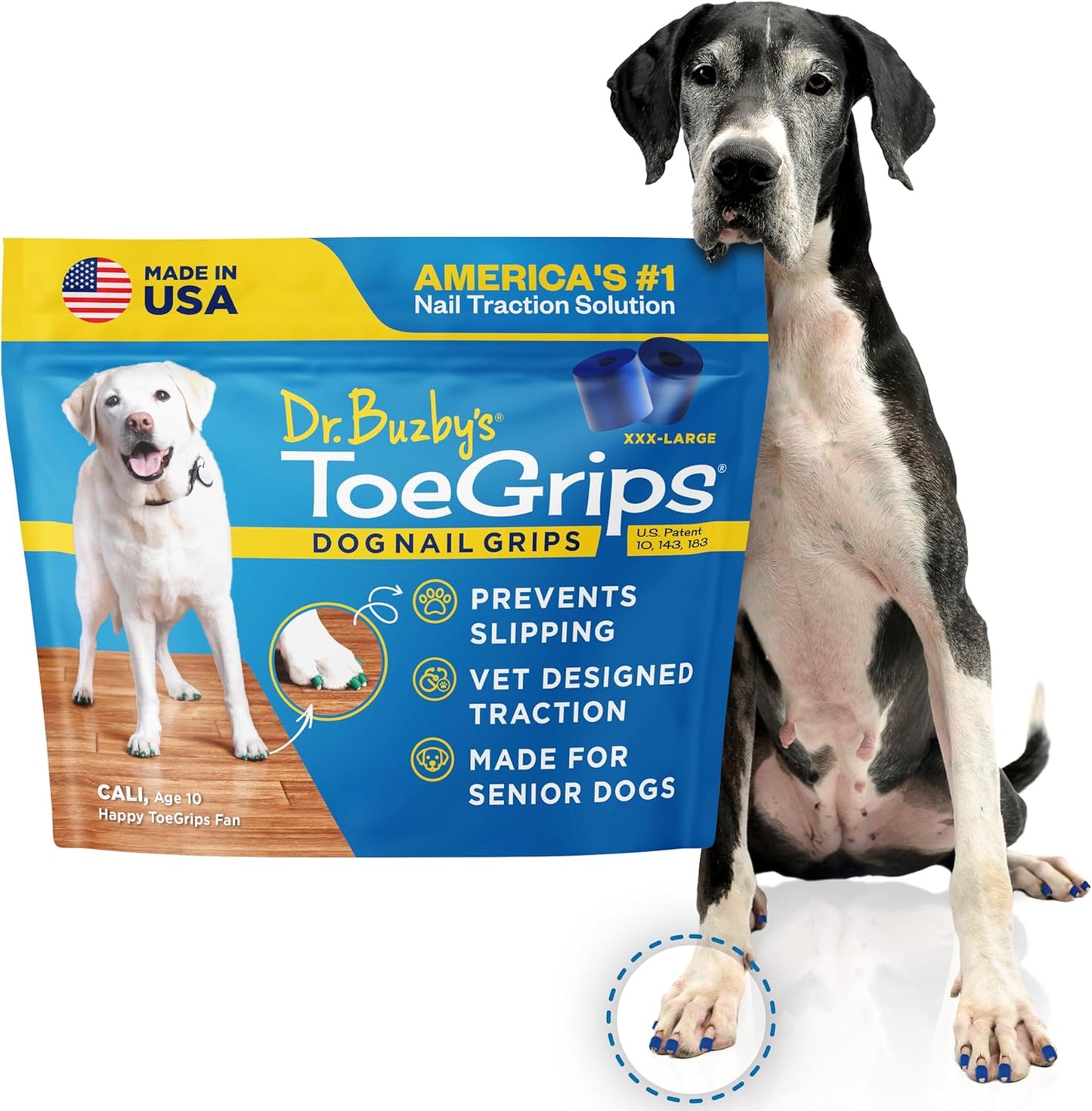 Dr Buzby's Large ToeGrips for Dogs - Instant Traction on Wood/Hardwood Floors - Anti Slip Relief - Grippers for Senior Dogs - Stop Sliding Instantly - Rubber Nails for Paws - 1 Pack (20 Grips)