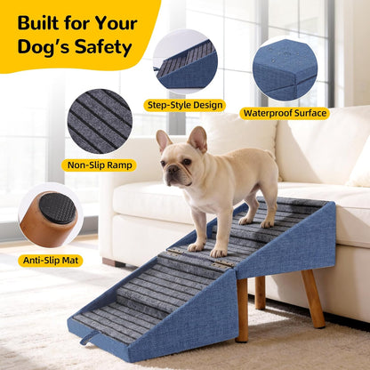 17.13" H Dog Stairs for Small Dogs, 2-in-1 Pet Steps & Ottoman - Foldable Dog Stairs for Couch, Non-Slip Wooden Pet Stairs for Puppy Senior Injured Dogs
