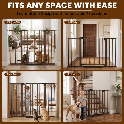 Mumeasy Baby Gate Extra Wide, 29.7-51'' Pressure Mounted Dog Gate with Walk Thru Door, Auto Close Pet Gate for House, Stairs, Doorways,Black