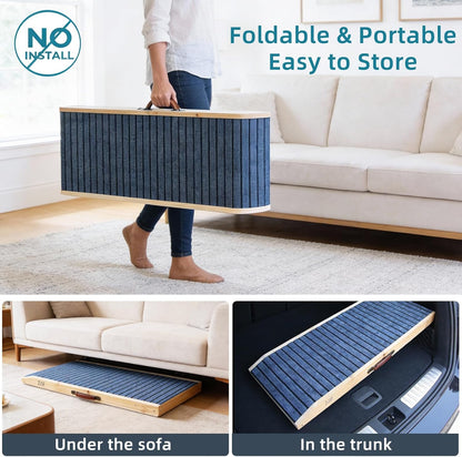 ZJSF Foldable Wooden Dog Ramp for High Bed, Dog Stairs for Small Dogs, High Traction Platform with 4 Adjustable Heights (14"-19.7"), 33", Supports up to 70 lbs