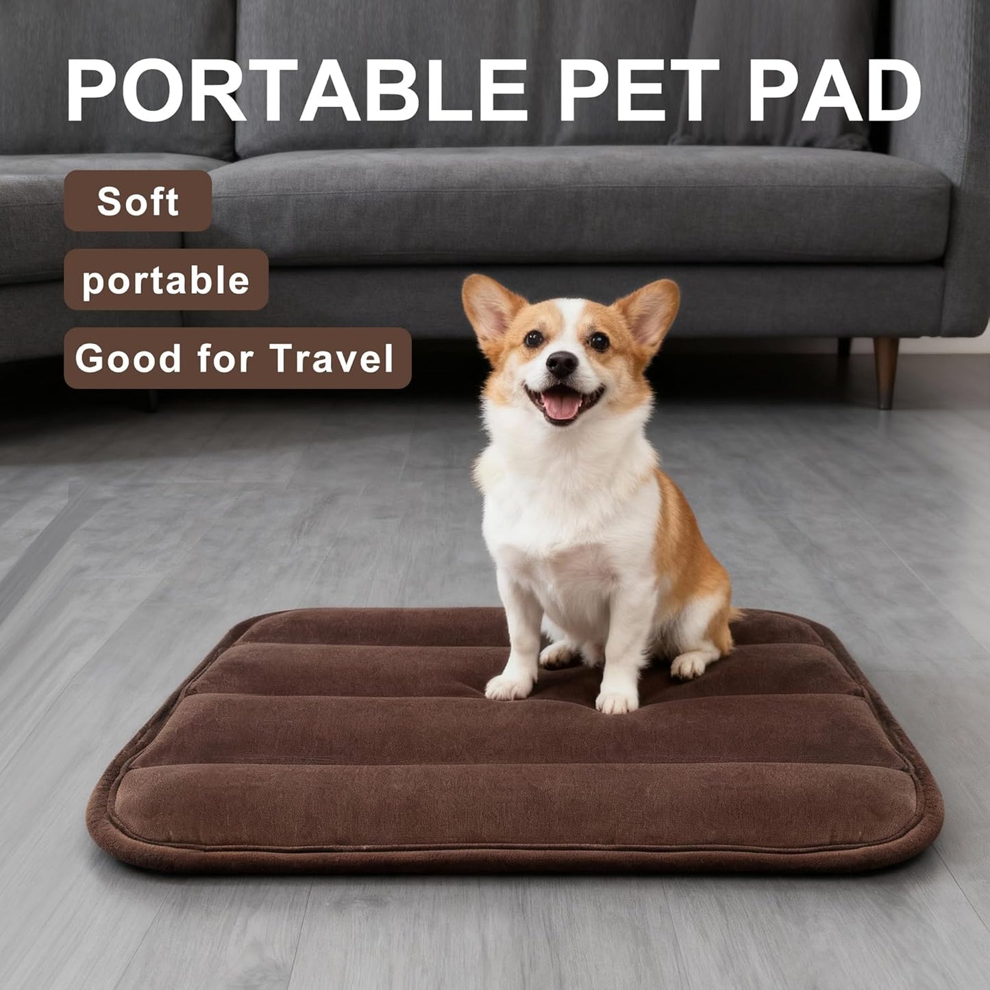Dog Bed Mat, Reversible Crate Pad & Cute Dog Bed - Machine Washable Kennel Mat with Ultra Soft for Small Dogs (Cool/Warm), 24" x 18", Grey&Star