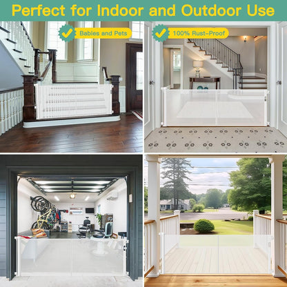 96 Inch Wide Reinforced Retractable Baby Gate with Support Rods, Extra Long Dog Gate Retractable Gate Outdoor Gates for Decks, Prevent Crawling Under Extra Long Baby Gates for Large Openings, Black