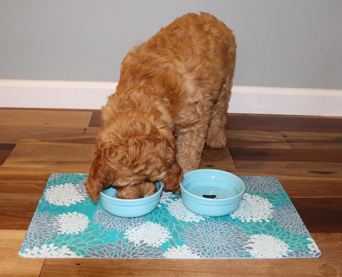 Drymate Pet Bowl Placemat, Dog & Cat Food Feeding Mat - Absorbent Fabric, Waterproof Backing, Slip-Resistant - Machine Washable/Durable (USA Made) (12” x 20”) (Indigo)