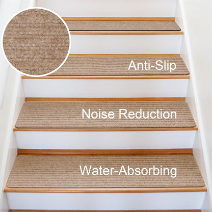 Extra Wide Non Slip Stair Treads for Wooden Steps – 15 Pack 9" x36'' Extra Wide Carpet Runners with Reusable Adhesive, Step Pads for Dogs, Kids, Seniors, Machine Washable – Geige