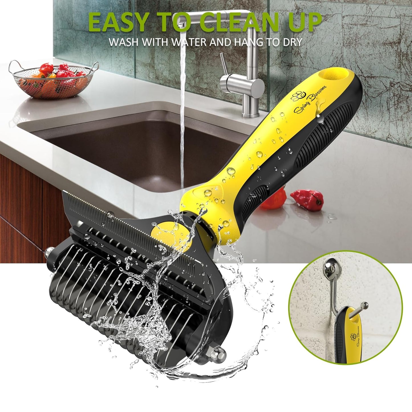 Spring Blossoms-2 in 1 Professional Grooming Rake for Cats & Dogs-Dematting Comb for Easy Mats & Tangles Removing,Pet Brush Safe No More Nasty Shedding and Flying Hair (Orange)