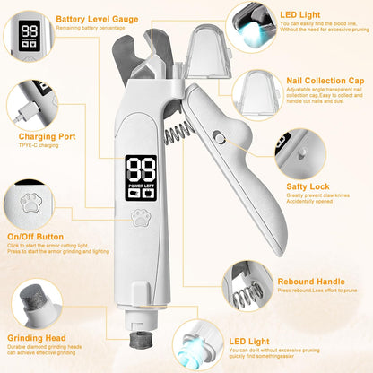 3 in 1 Pet Nail Clipper & Grinder with LED Lights – Painless Quiet Pet Nail Trimmers, Prevent Over Cutting, Dog Nail Clippers for Black Nails, Safety Guard for Small Large Dogs Cats Puppy