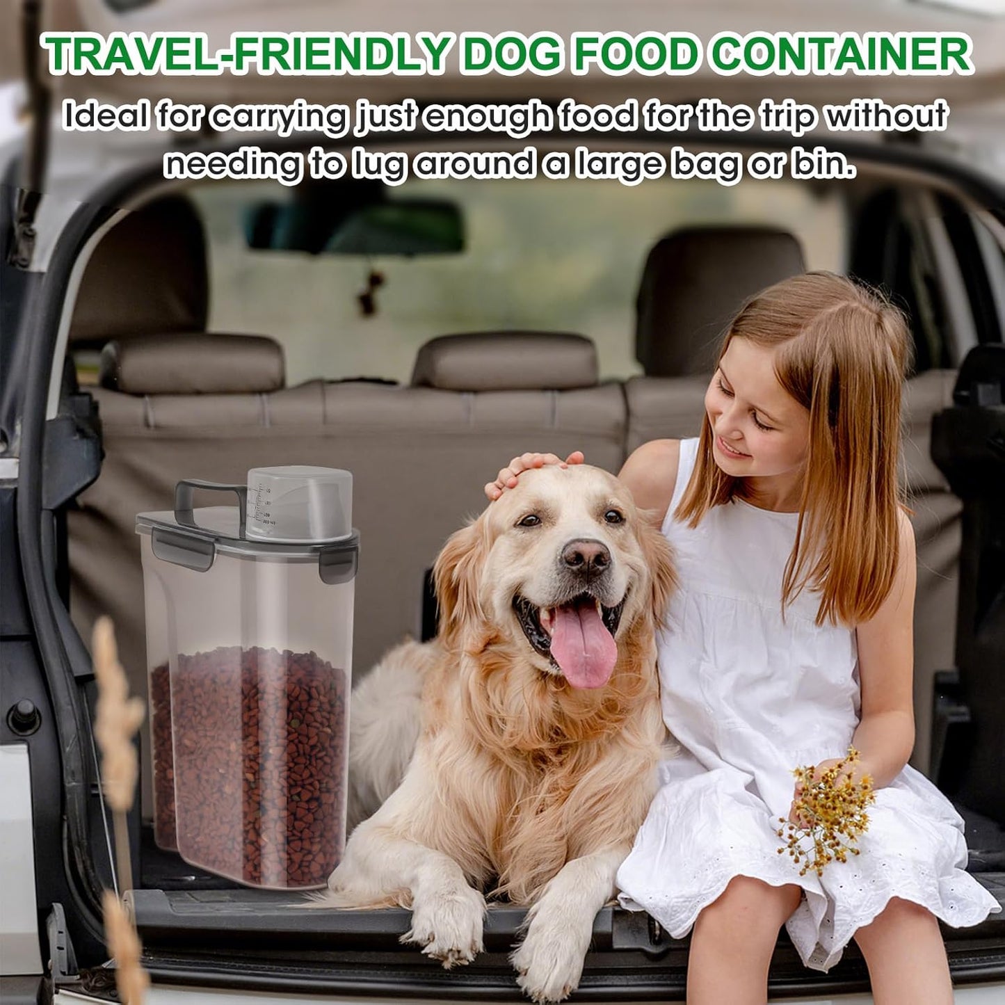 TBMax Dog Food Storage Container 5-7 lbs, Airtight Cat Food Container with Larger Spout & Measuring Cup, Portable Pet Food Storage Dispenser for Small Animal Kibble Storage, Bird Seed Container
