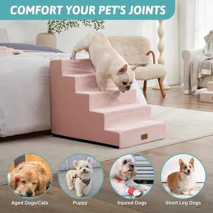 COZY KISS Dog Stairs for Small Dogs, 4 Tier Wider Pet Stairs for Couch and Beds, 17.7" H Non-Slip Dog Steps for Old Cats, Puppy, Small Medium Dogs, 17.7x23.6x17.7 inch, Beige