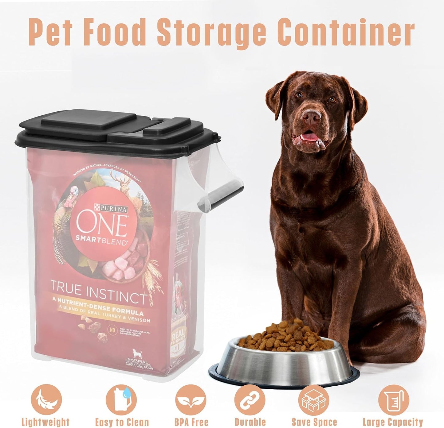 Buddeez Airtight Pet Food Storage Container - 50 QT/50 LB Capacity Dog Food Storage Container - Cat Food Container, Bird Seed Storage Container, Rolling Storage Bin, Air Tight with Handle & Scoop
