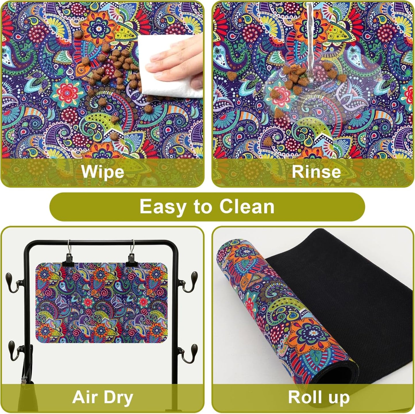Dog Food Mats for Floors Waterproof Mat for Cat Food and Water Bowls - Absorbent Quick Dry Non Slip Mat for Pet Feeding