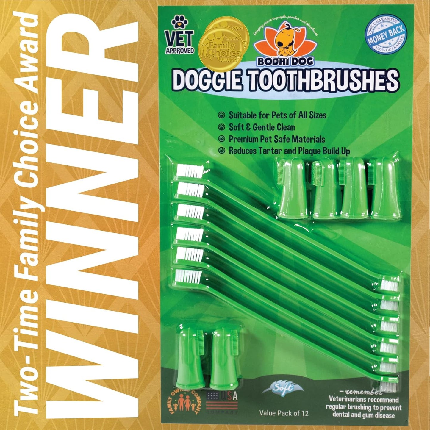 Bodhi Dog Toothbrush Combo Pack - Soft Finger & Dual-Ended Brushes - Gentle Bristles for Dogs & Cats - Easy Teeth Cleaning (6 Long & 6 Finger)