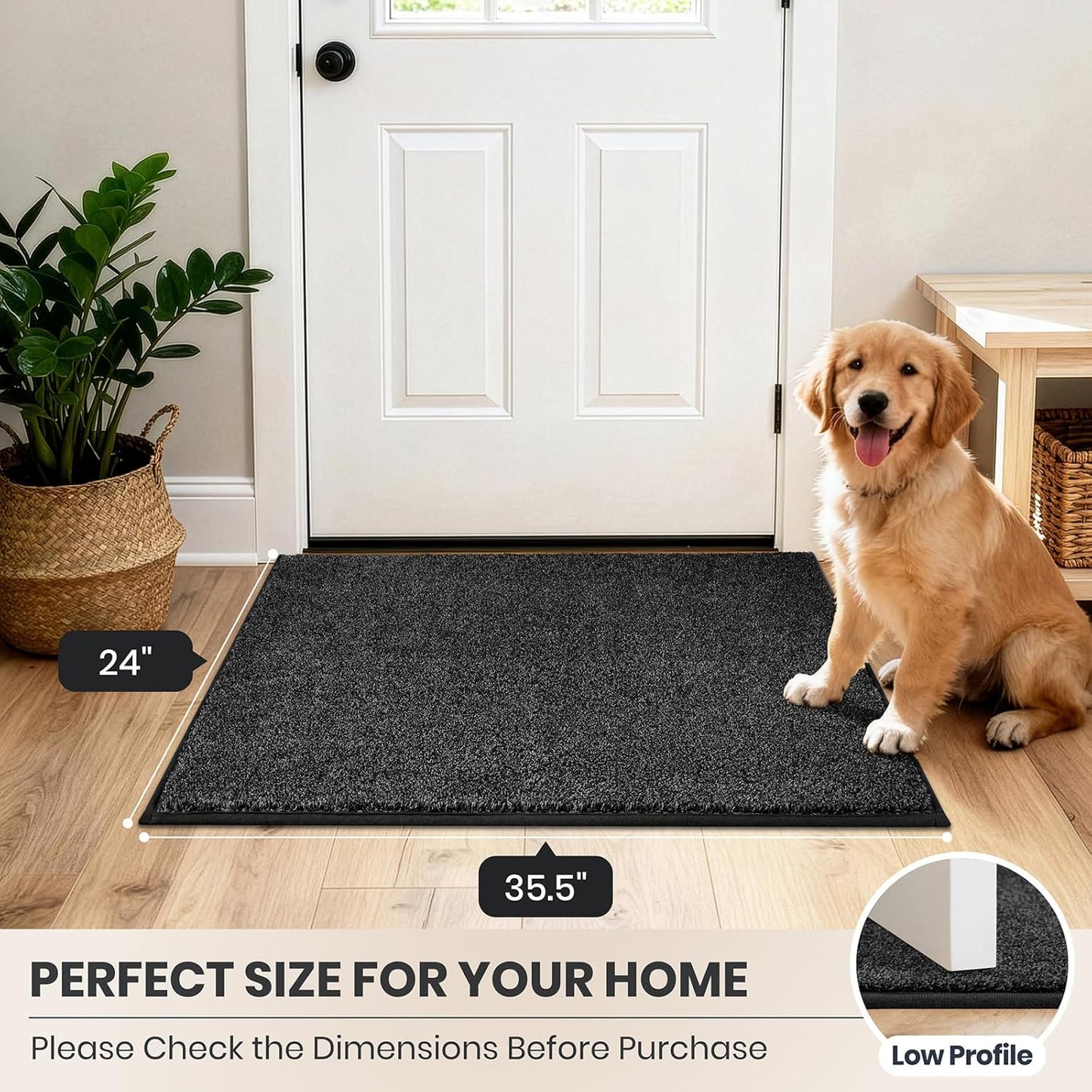 PURRUGS Dirt Trapping Door Mat 20" x 31.5", Non-Slip Machine Washable Entryway Rug, Dog Doormat, Indoor Front Door Mat, Super Absorbent Entry Rug for Muddy Shoes & Paws, Bluish Grey-Black