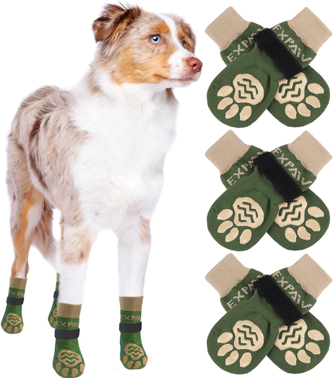 EXPAWLORER 6Pcs Anti-Slip Dog Socks to Prevent Licking Paws,Dog Shoes for Hot Pavement,Dog Booties Traction Control on Hardwood Floor,Boots & Paw Protectors, for Puppy Small Medium Large Senior Dogs