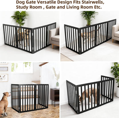 ZJSF Freestanding Indoor Dog Gate for House Foldable Wood Brown Puppy Gate for Doorways Pet Gate for Stairs Extra Wide Pet Fence 24" Height 2 Panels