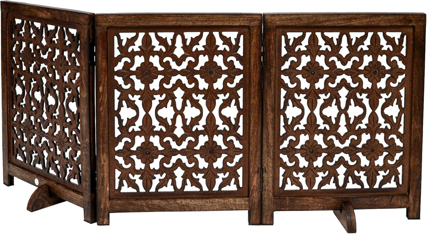 Freestanding Pet Gate for Dogs, Foldable Wooden Dog Gate for House, Indoor Dog Gate for Stair, Doorway, House Design Gates for Dogs Indoor, 72 Inch Wide, (18" x4 Panels 72 inch), Burnt Finish