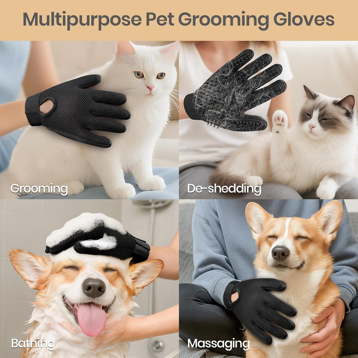 Pet Hair Remover Glove - Gentle Pet Grooming Glove Brush - Deshedding Glove - Massage Mitt with Enhanced Five Finger Design - Perfect for Dogs & Cats with Long & Short Fur - 1 Pack (Right-hand), Green