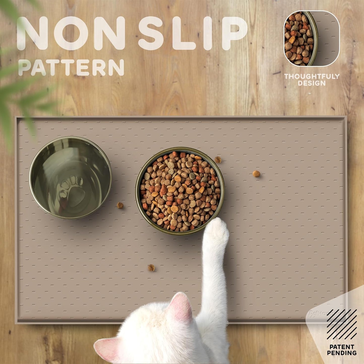 Dog Food Mat - Raised Edges Dogs Mat for Food and Water Prevent Spill, Waterproof Cat Food Mats Protect Floors, Easy Clean Dog Bowl Mats for Food and Water, Silicone Pet Feeding Placemats