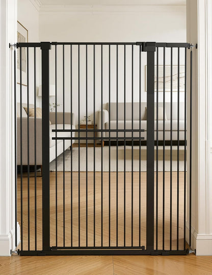 No Pawblems 55" Extra Tall Pet Gate for Cat/Dog, 29-40" Wide Auto Close Tall Dog Gate for Doorways/Hallways, 1.37" Ultra Narrow Spacing, NO Drilling Pressure Mounted, Black