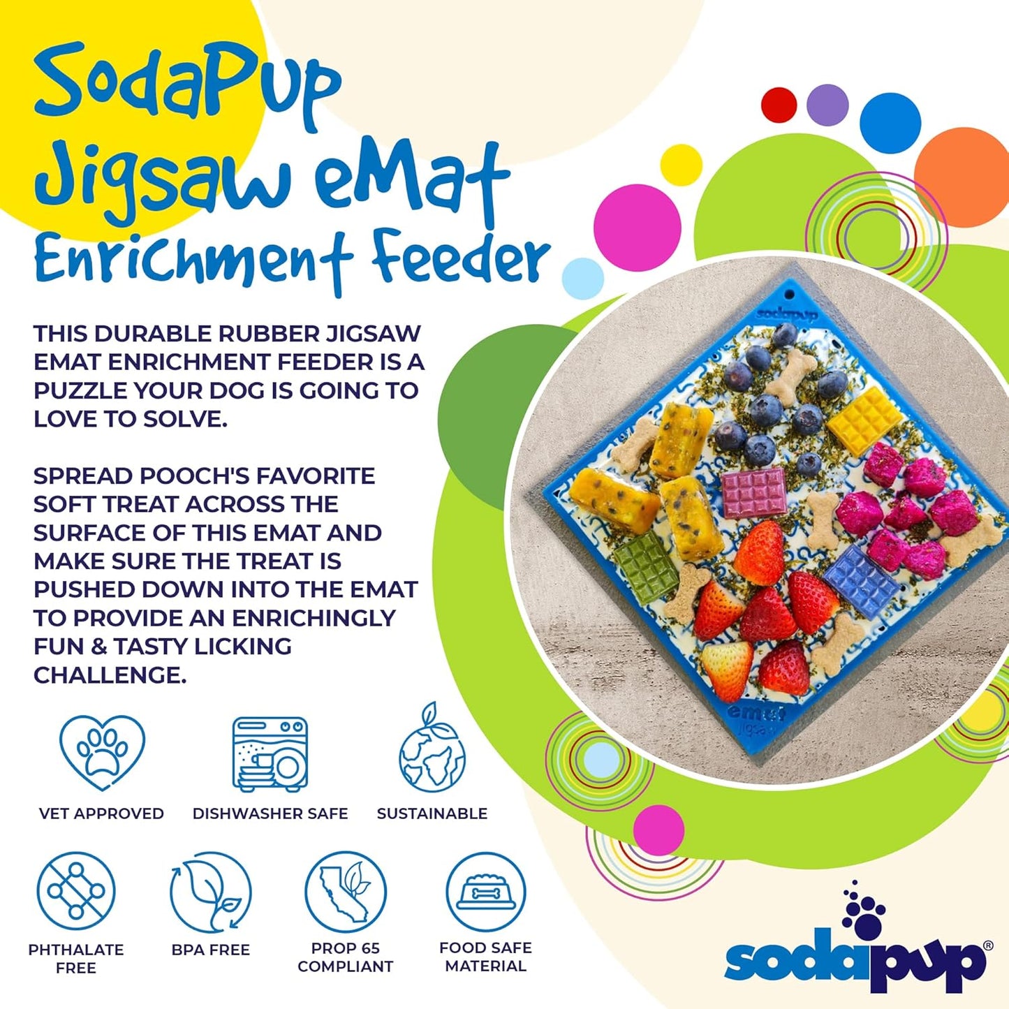 SodaPup Flower Power eMat – Durable Lick Mat Feeder Made in USA from Non-Toxic, Pet-Safe, Food Safe Rubber for Mental Stimulation, Avoiding Overfeeding, Fresh Breath, Digestive Health, & More