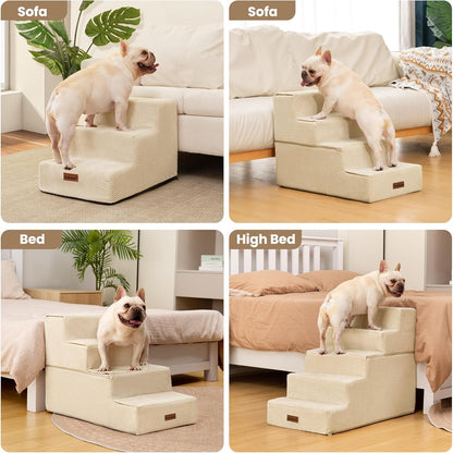 Aodisman Dog Stairs for Small Dogs, 3-Step Non-Slip Pet Stairs for Couch Sofa and Chair, Dog Bed Stairs for Puppy, Older Cat,Grey,13.6" H