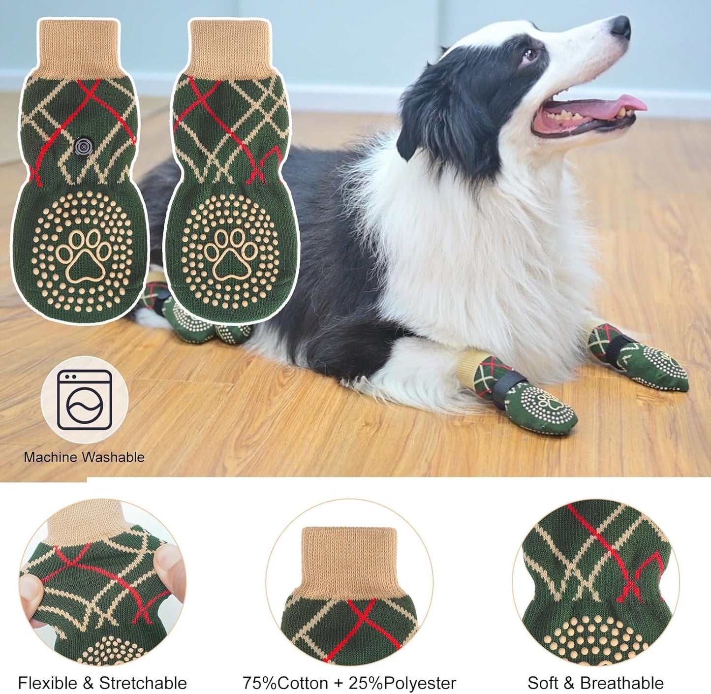 BEAUTYZOO 6PCS Dog Socks to Prevent Licking Paws, Anti Slip Dog Shoes for Hot Pavement Hardwood Floors, Traction Control Toe Grips Boots & Paw Protectors for Small Medium Large Senior Dogs, Grey S