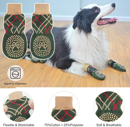 BEAUTYZOO 6PCS Dog Socks to Prevent Licking Paws, Anti Slip Dog Shoes for Hot Pavement Hardwood Floors, Traction Control Toe Grips Boots & Paw Protectors for Small Medium Large Senior Dogs, Grey S