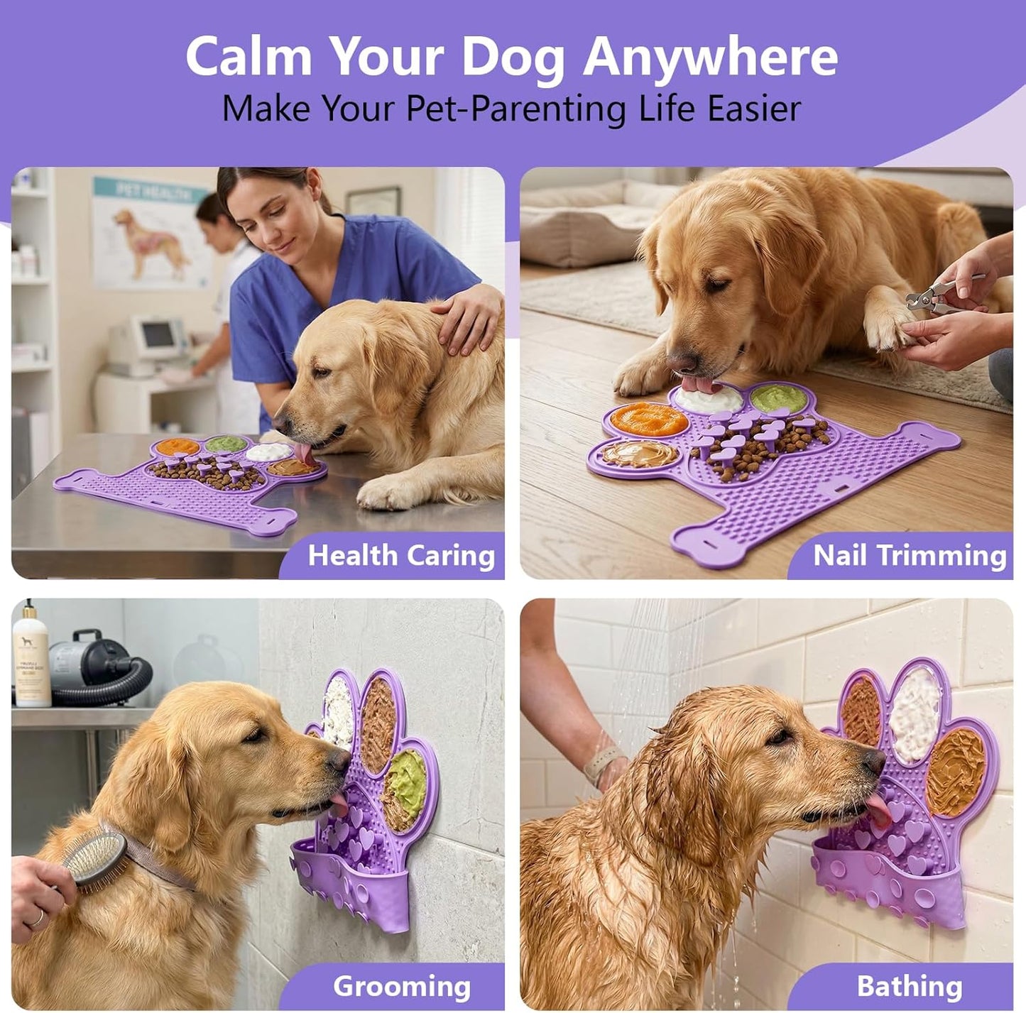 Dog Lick Mat with Suction Cups, Slow Feeder & Enrichment Mat for Dogs & Cats, Silicone Feeding Mat for Wet & Dry Food, Anxiety Relief, Mess-Free Foldable Pocket Design, Pink