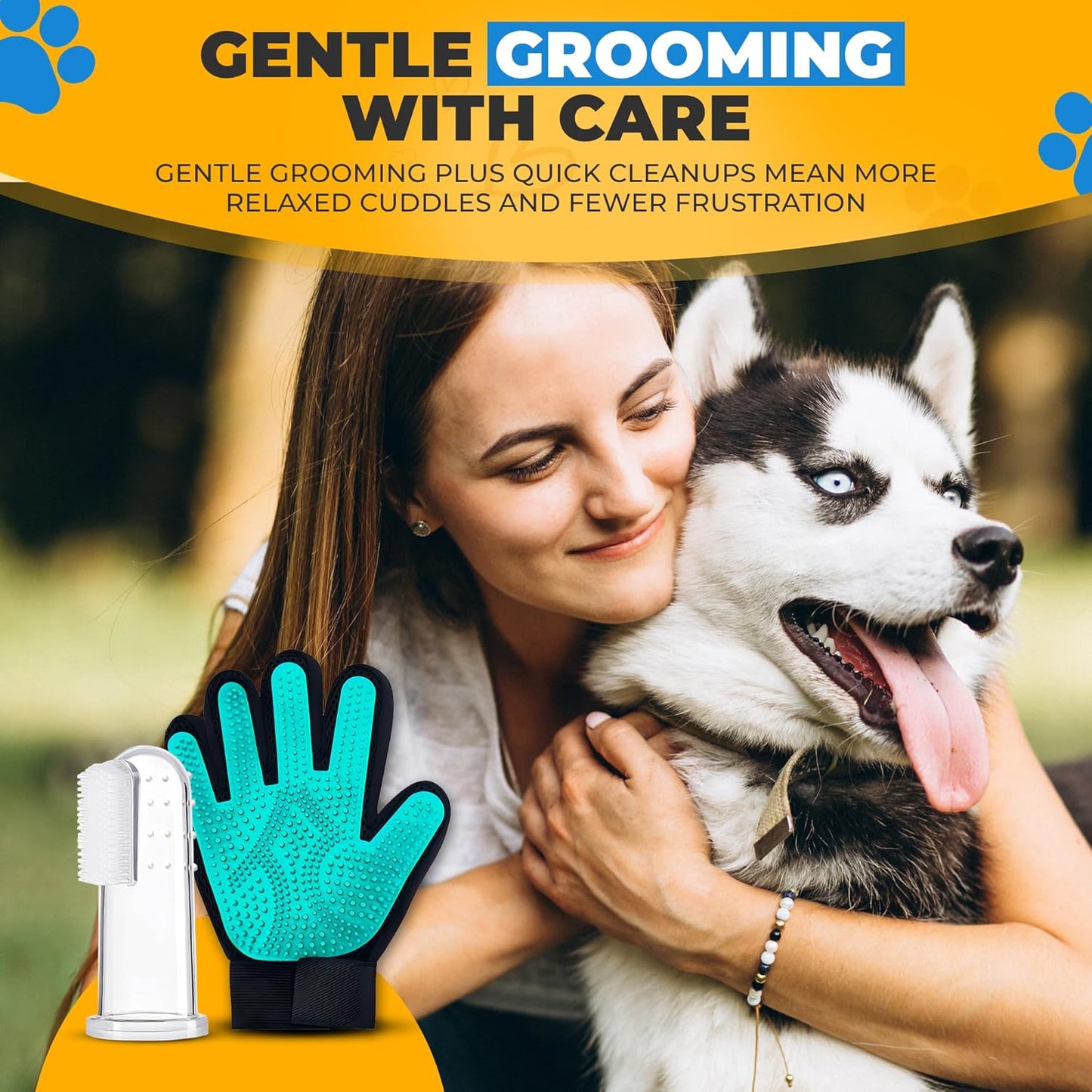 Pet Hair Removal Glove for Dogs & Cats – Dog Grooming Gloves for Shedding, Pet Hair Remover Glove – Pet Grooming Gloves, Cat Grooming Gloves & Cat Brush Glove (Glove + Finger Toothbrush Kit)